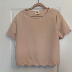 Scallop Hem Short Sleeve Top - Blush Pink